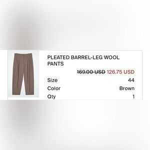 COS Tailored Wool Trousers – Brown Wide Leg Dress Pants – Size 14 – NWT $169